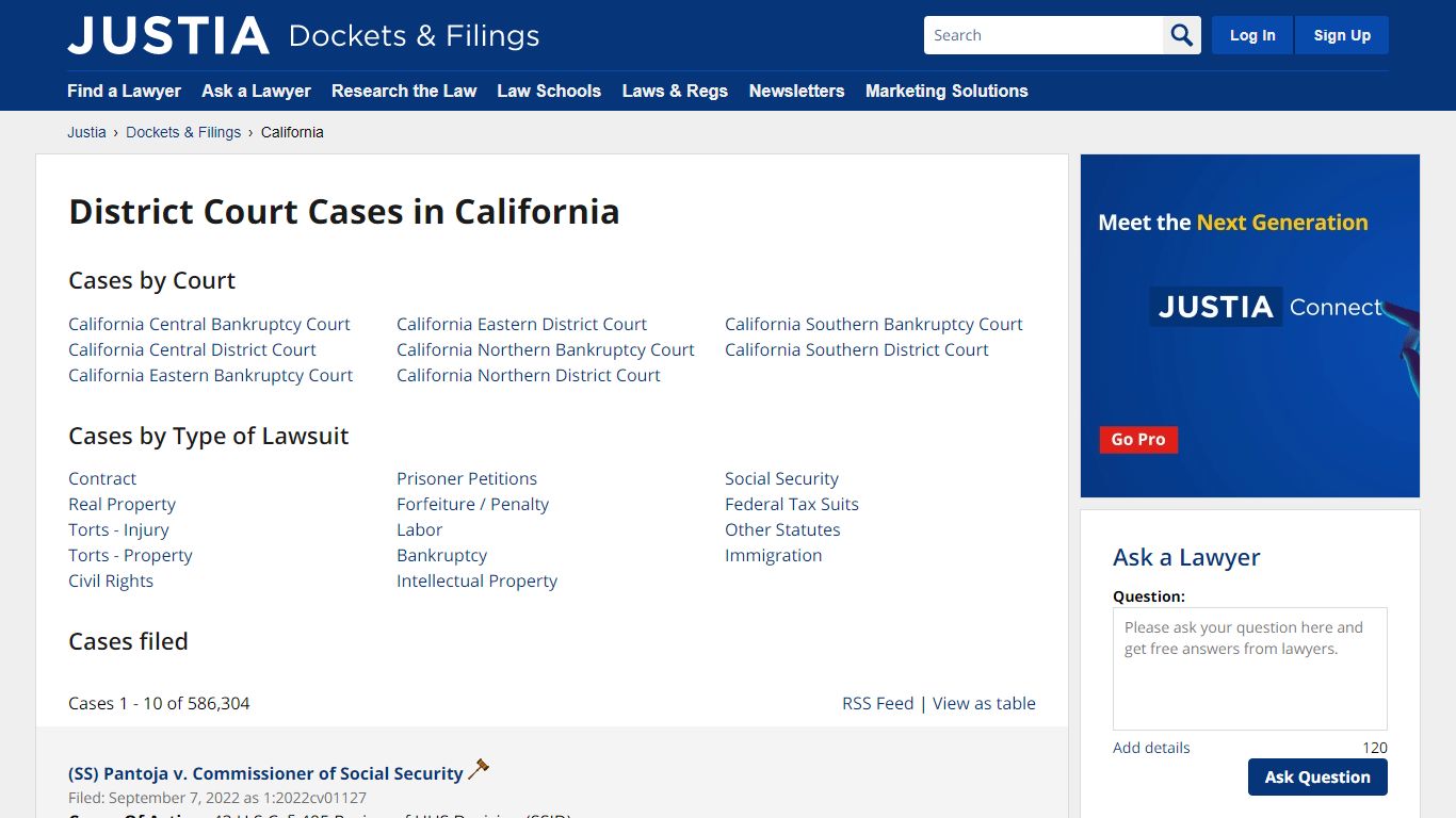 Cases, Dockets and Filings in California